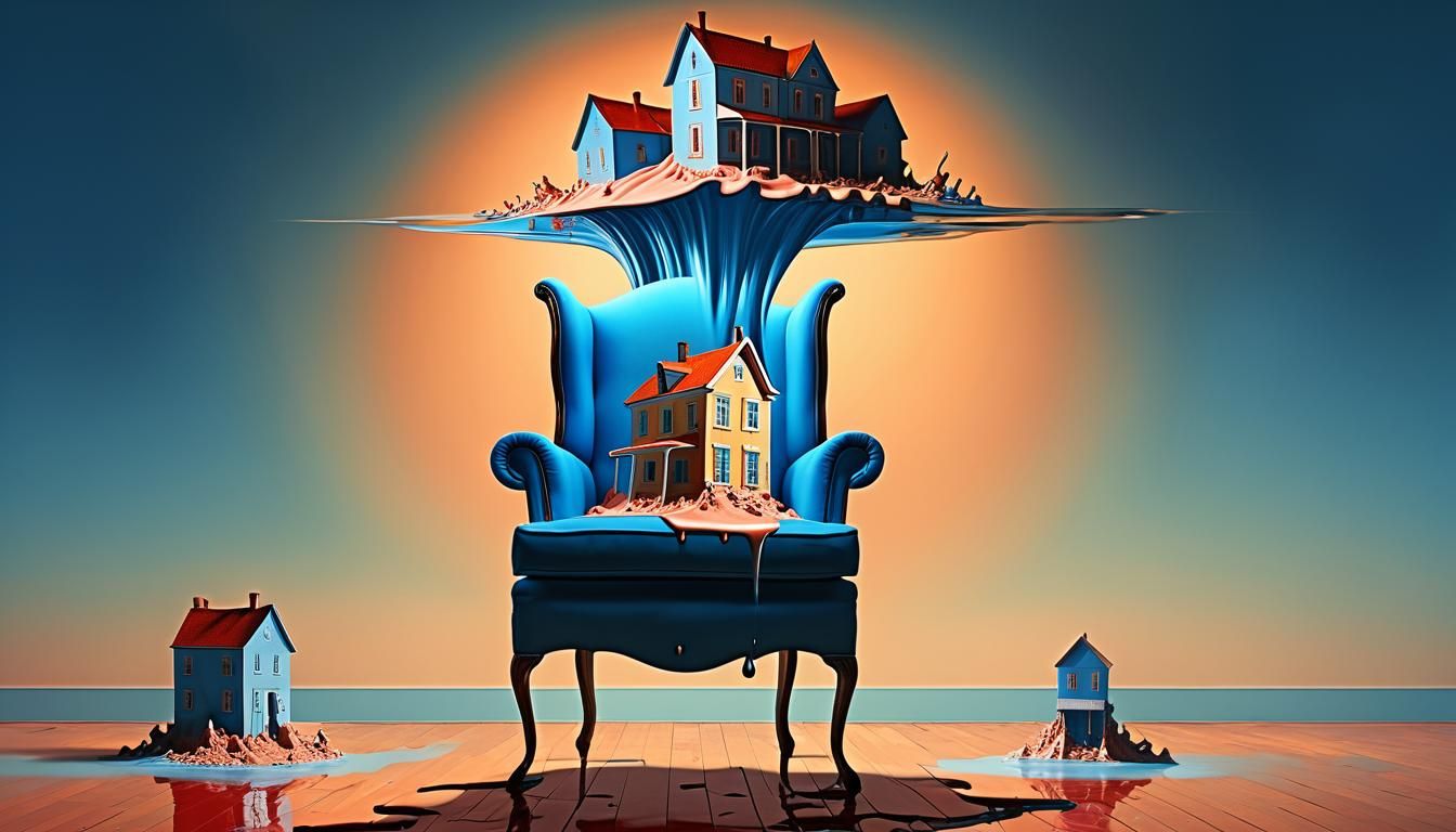 Surreal Chair of Houses: Oil on Canvas