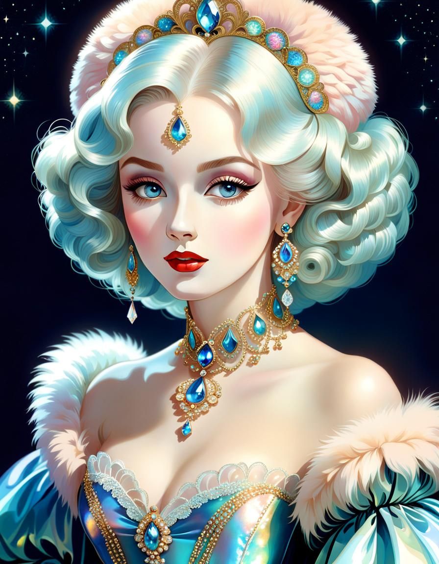 Holographic Rococo Fairytale Fashion Illustration