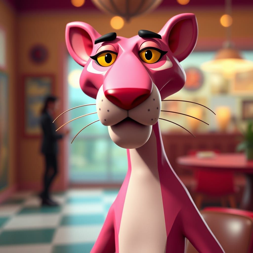 Pink Panther in Vibrant 1960s Bokeh