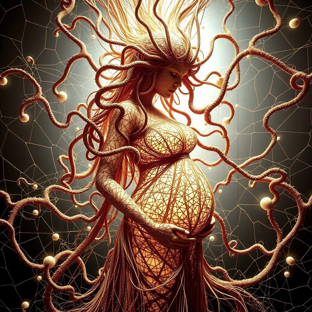 Intricate Fractal Nymph Model with Glittering Dew Strings