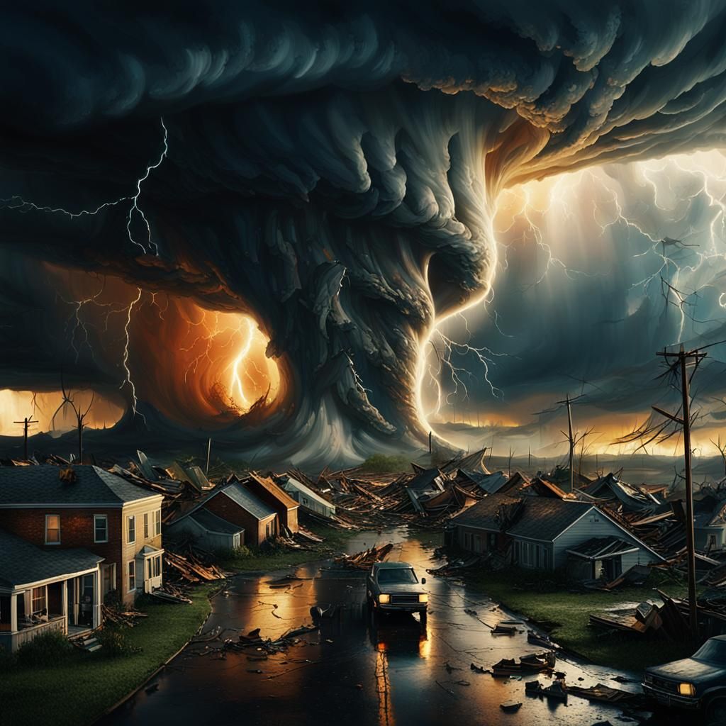 Tornado Devastation in Dramatic Oil Painting Style