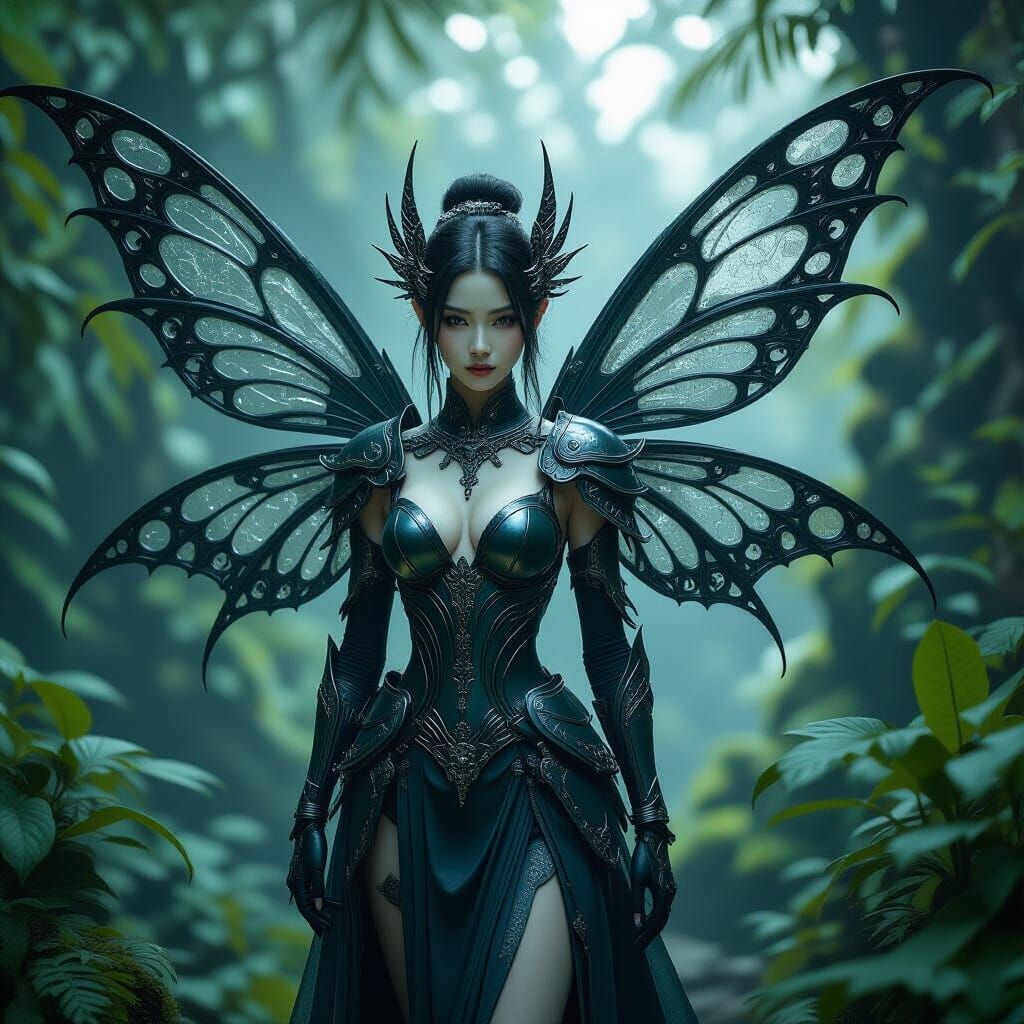 Biomechanical Fairy in Dark Fantasy Mecha Style