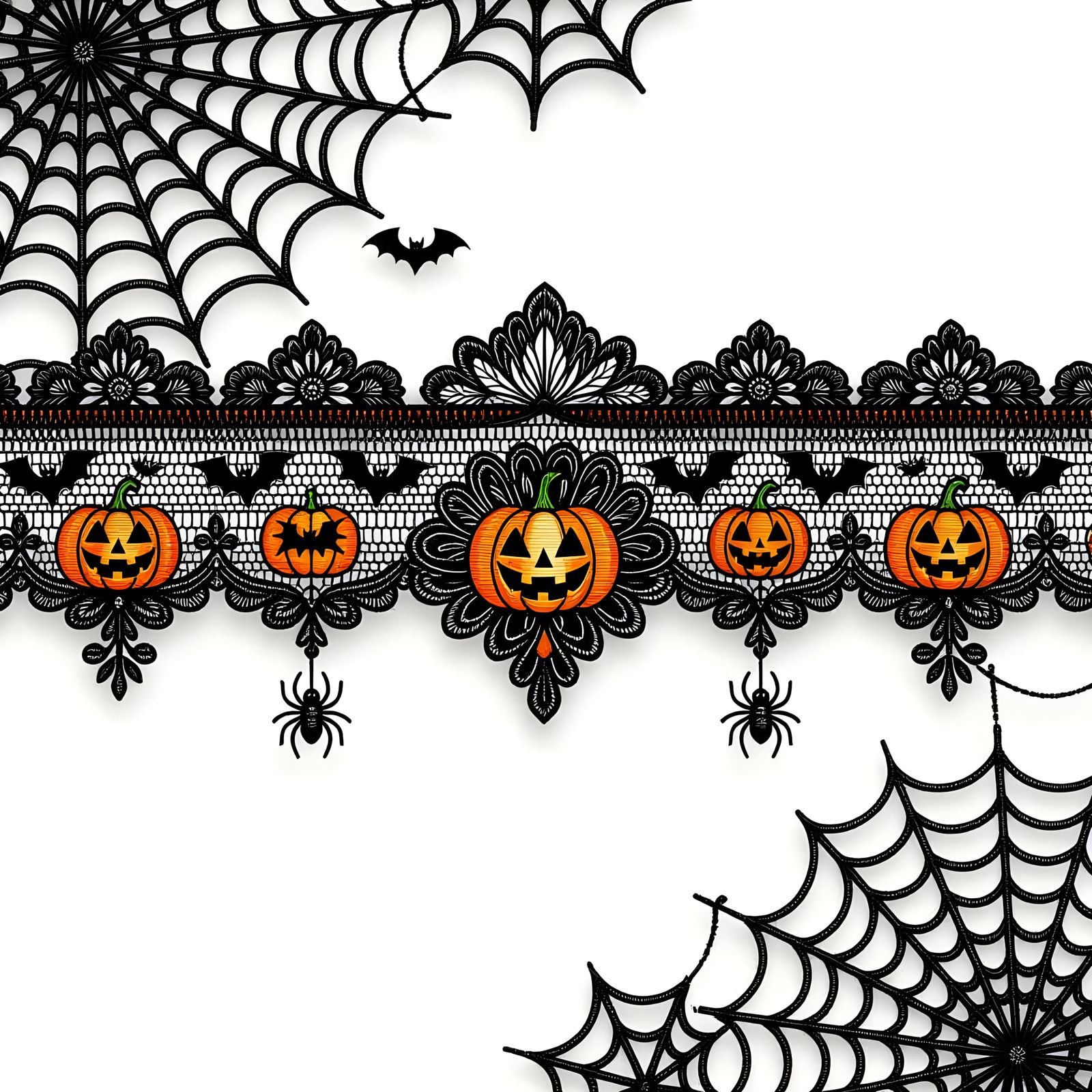 Seamless Halloween Lace Trim with Gothic Motifs