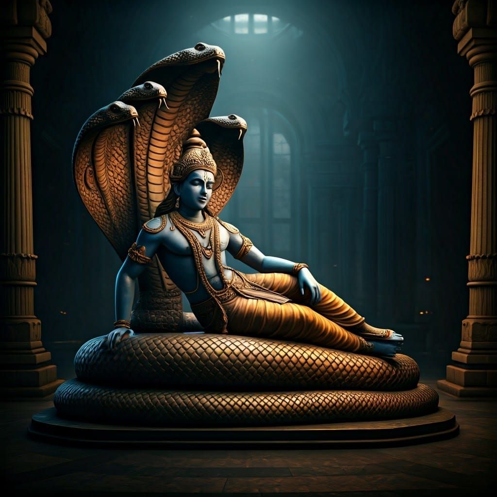 Vishnu in Reverent Repose, a Majestic Bronze Sculpture
