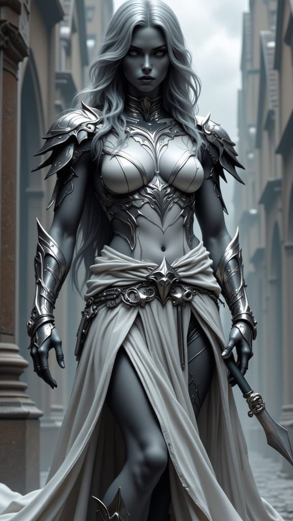 Shadow Goddess in White Armor