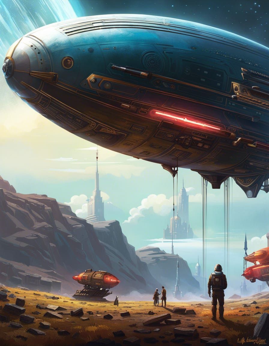 Sci-Fi Spaceship Over Planet: Hyperrealistic Digital Art