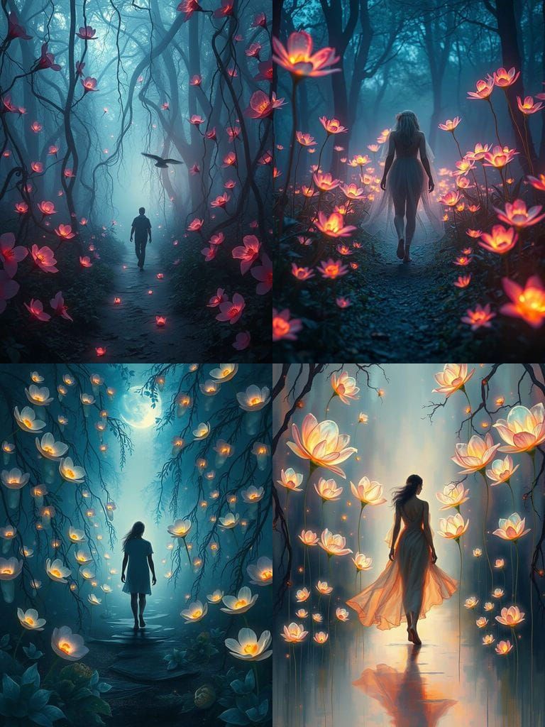 Surreal Memory Garden in Dreamlike Twilight Forest