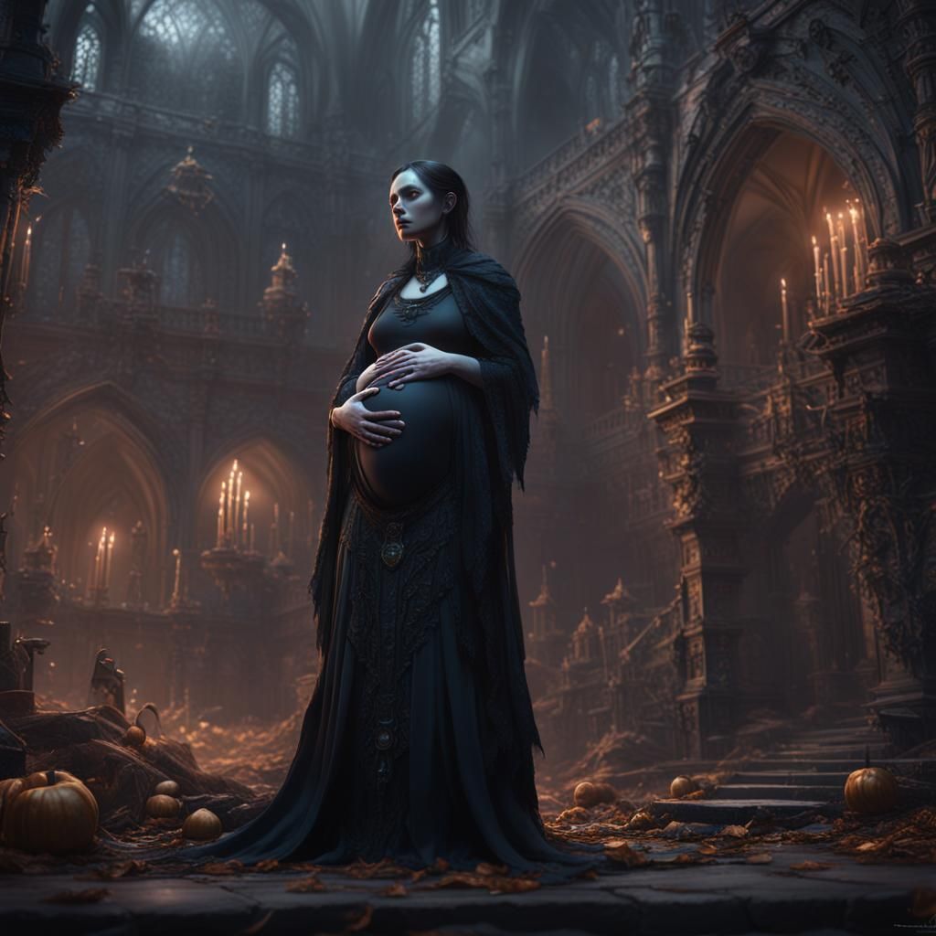 Pregnant Goth in Detailed Matte Painting