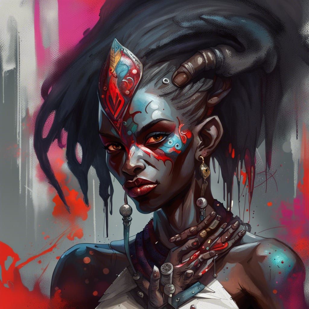 Detailed Dark Elf Graffiti Art With Magic