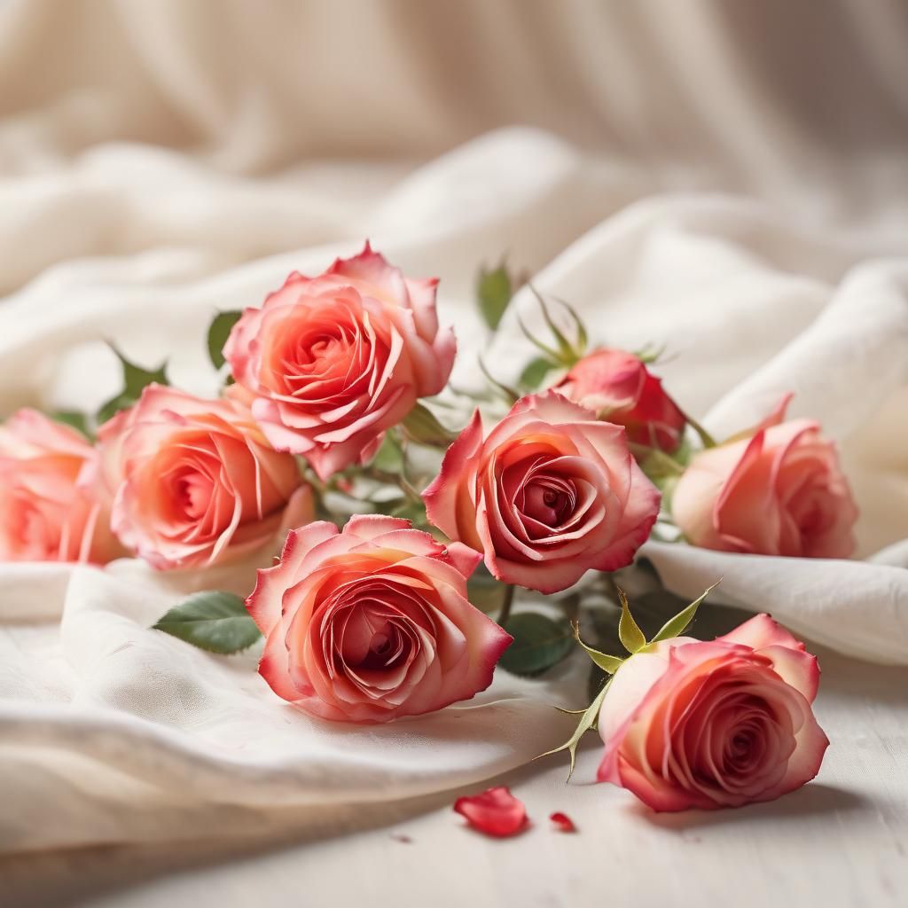 Macro Photo of Red Roses in Pastel Watercolor