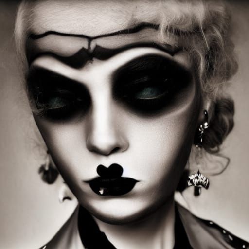 Goth Fashion Model in Mysterious Coffee Shop