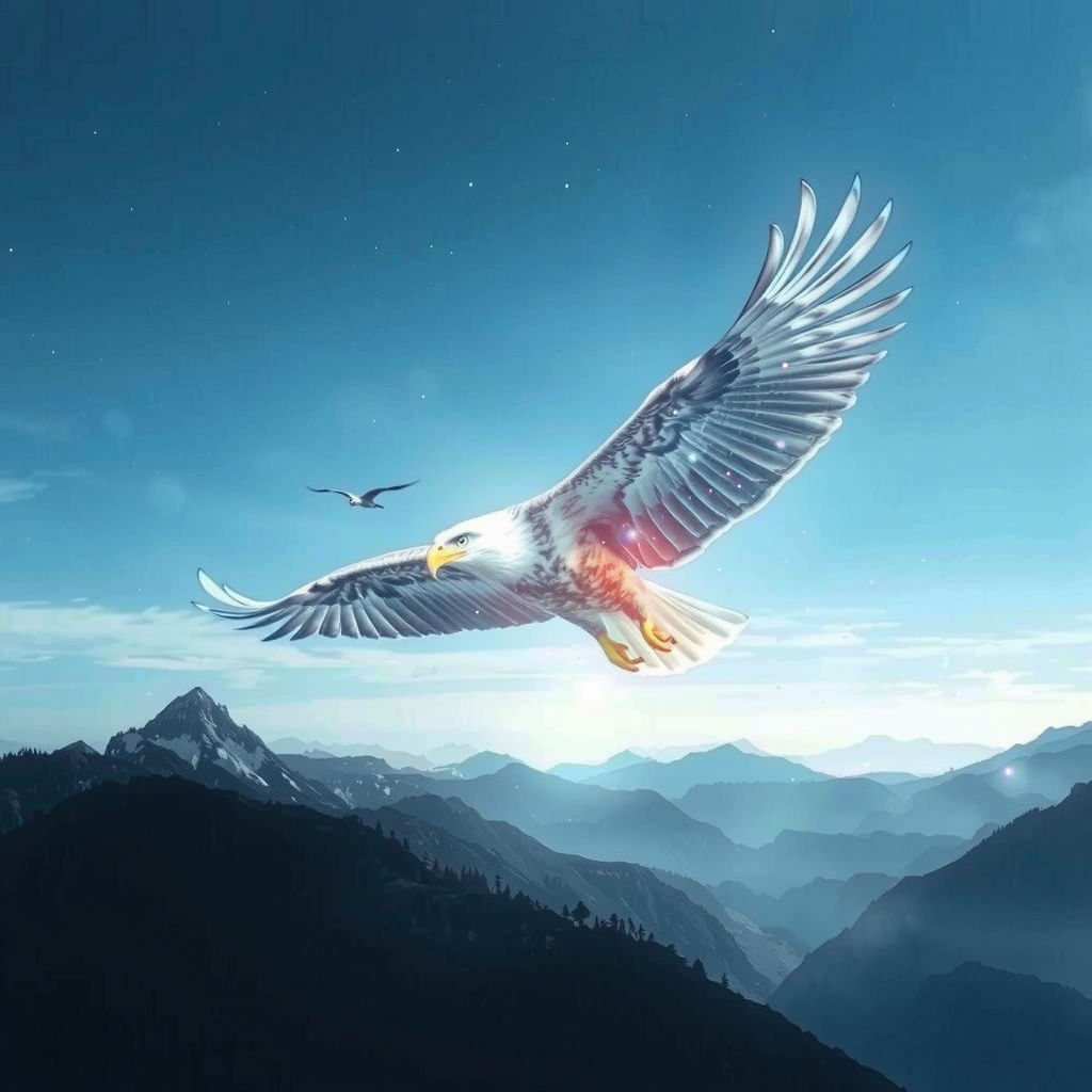 Ethereal Eagle soars above Majestic Mountains in Dreamlike S...