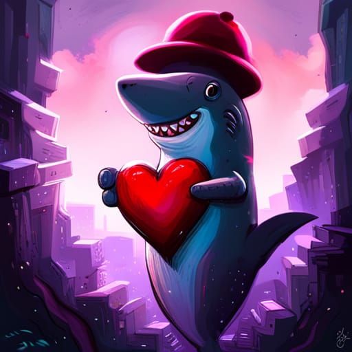 Cartoon Shark with Heart in Graffiti Street Art