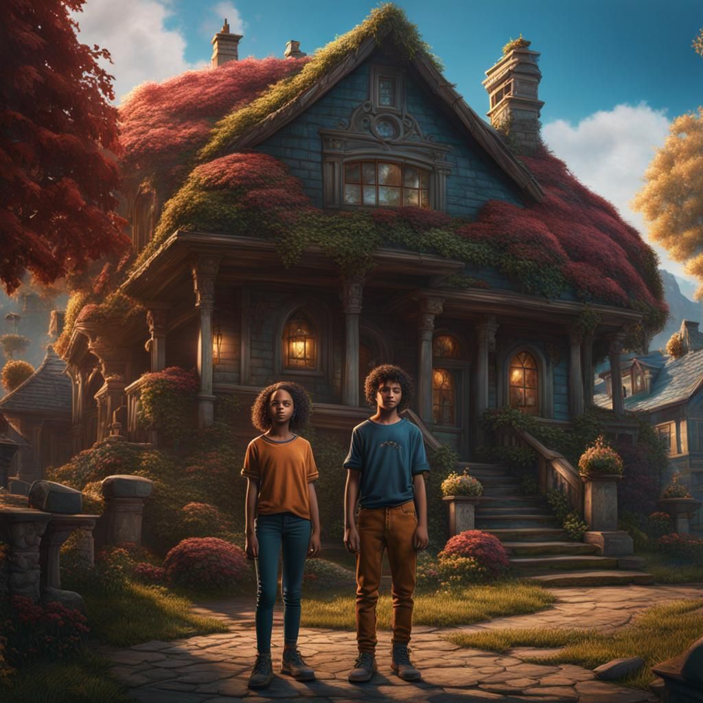 Teenagers in Front of House: Fantasy Concept Art