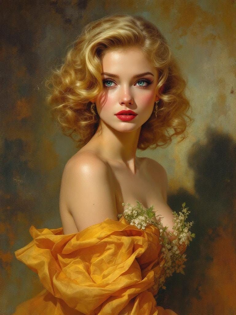 1950s Pin-Up in Art Nouveau Style