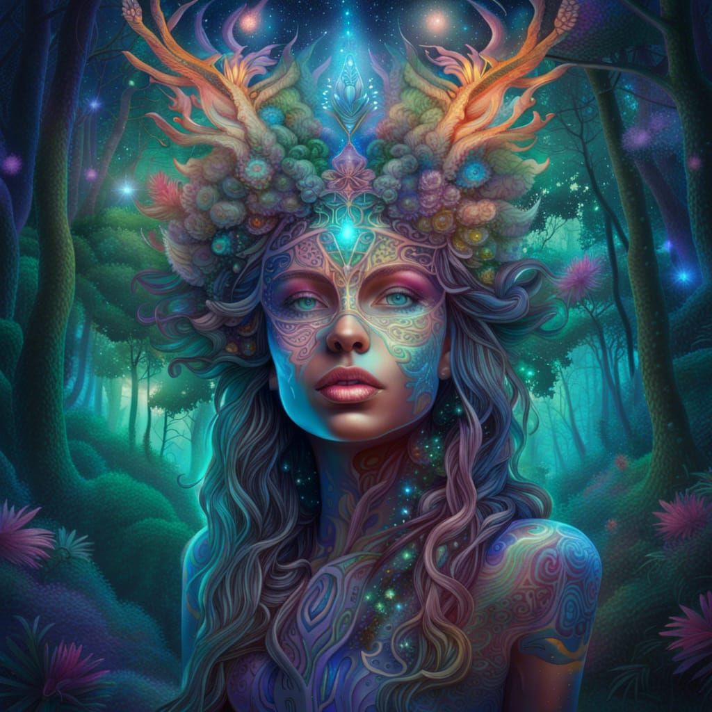 Forest Goddess: Holographic Cosmic Illustration