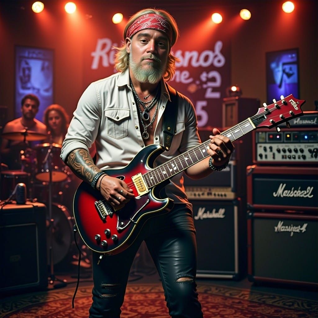 Blues Guitarist on Stage in a Smoky Bar