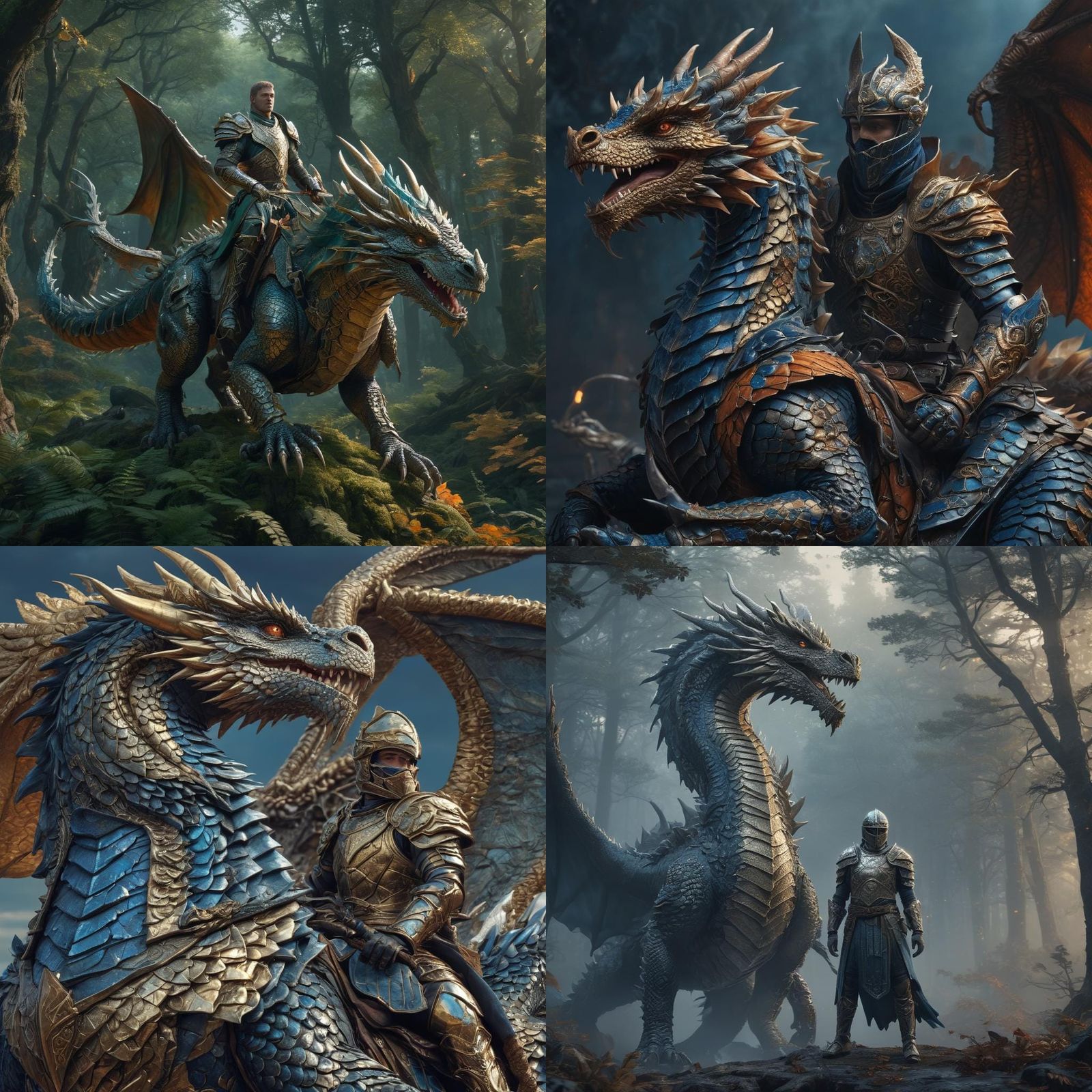 Russian Dragon Rider on Platinum Dragon, Digital Art