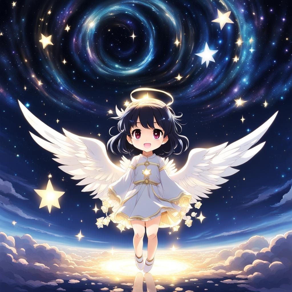 Chibi Angel Girl in Stars, Dreamcore Style