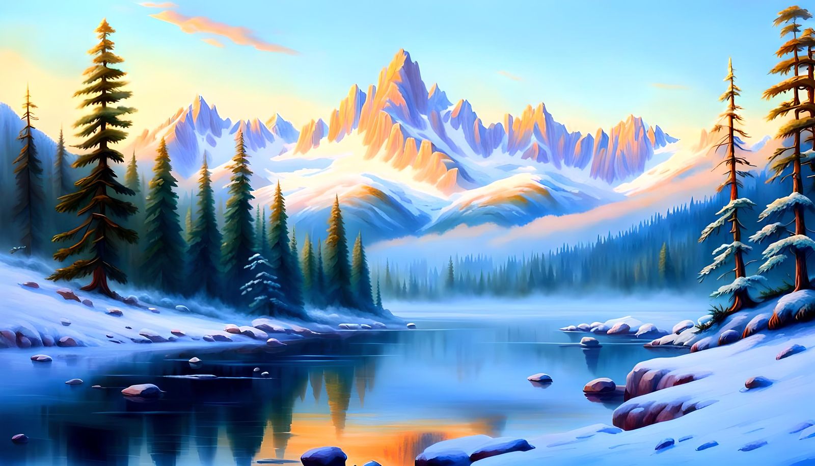 Alpine Sunrise Over Snow Mountains