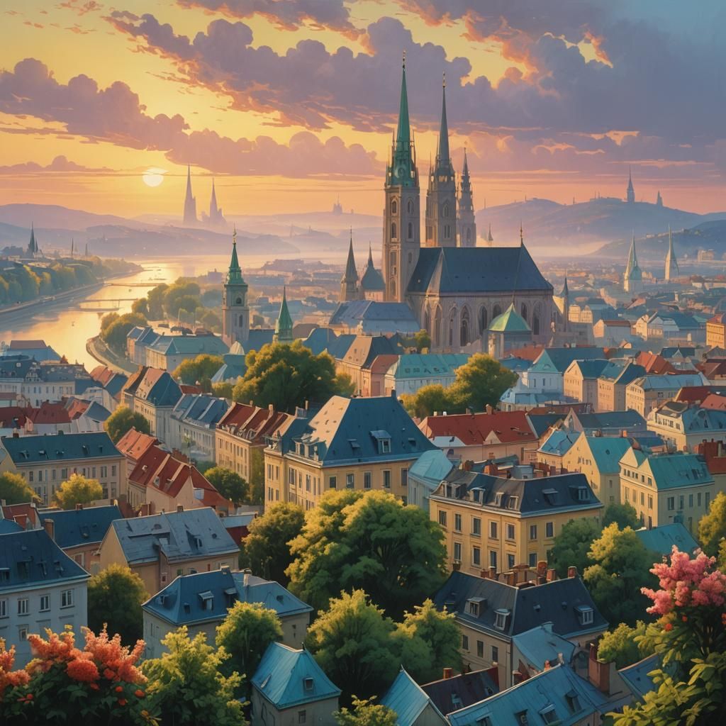 Golden Sunrise Over Vienna: Dreamy Landscape