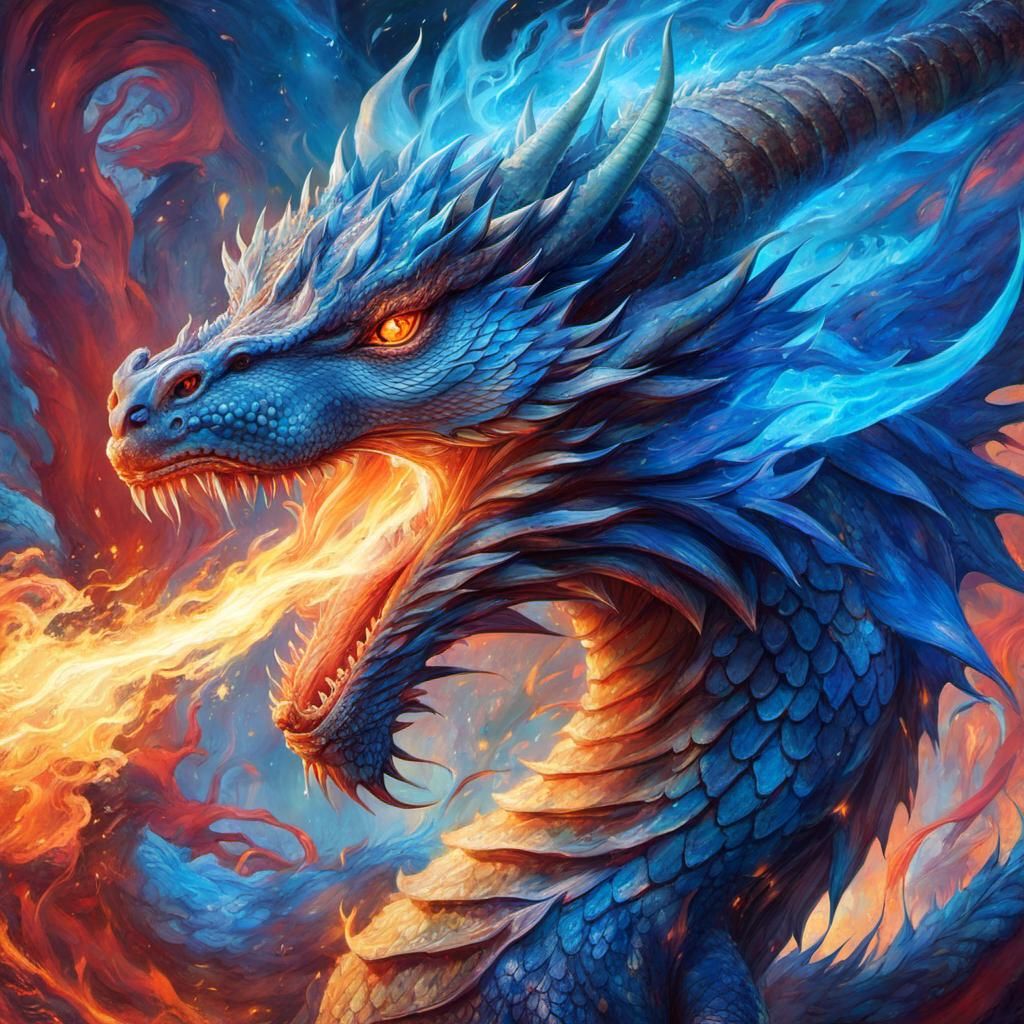 Luminescent Blue Fire Dragon: Anime-Inspired Fantasy Art