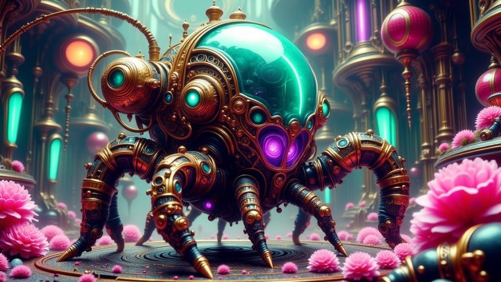 Nanobot in Rococo Sci-Fi Ink-Wash Style