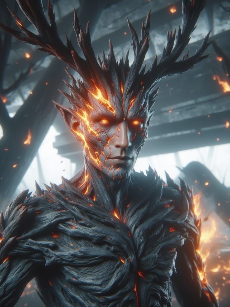 Charred Bark Elemental with Molten Cracks