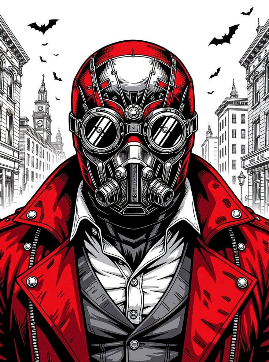 Steampunk Bane in Victorian Gotham, Pen and Ink