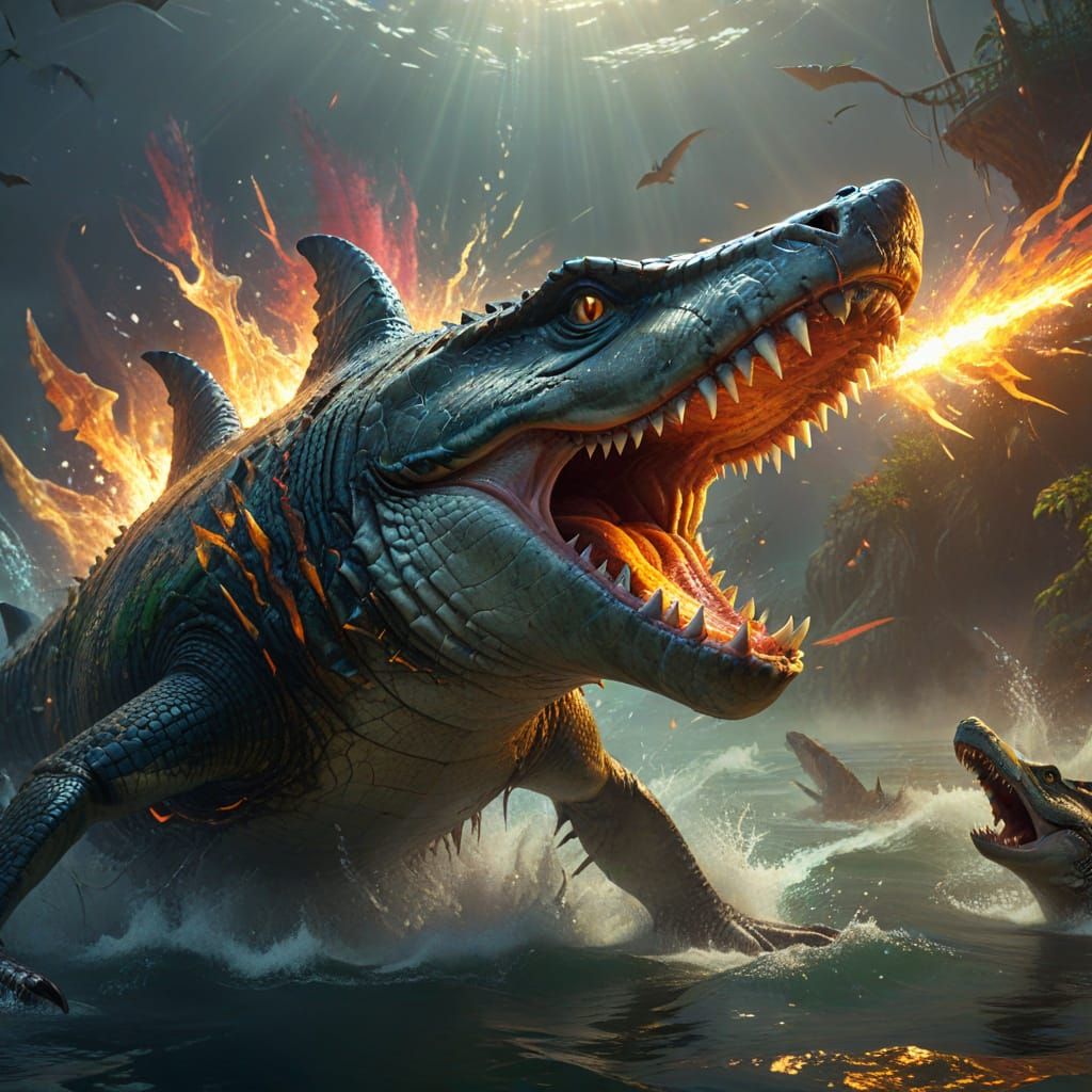 Shark Crocodile Hybrid in Vibrant Digital Art