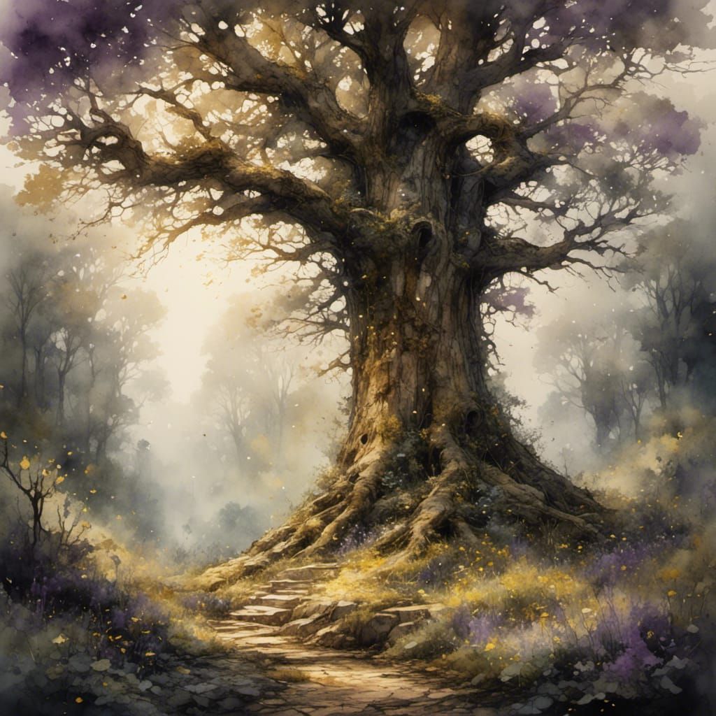 Enchanted Forest Portal in Antique Watercolor Style