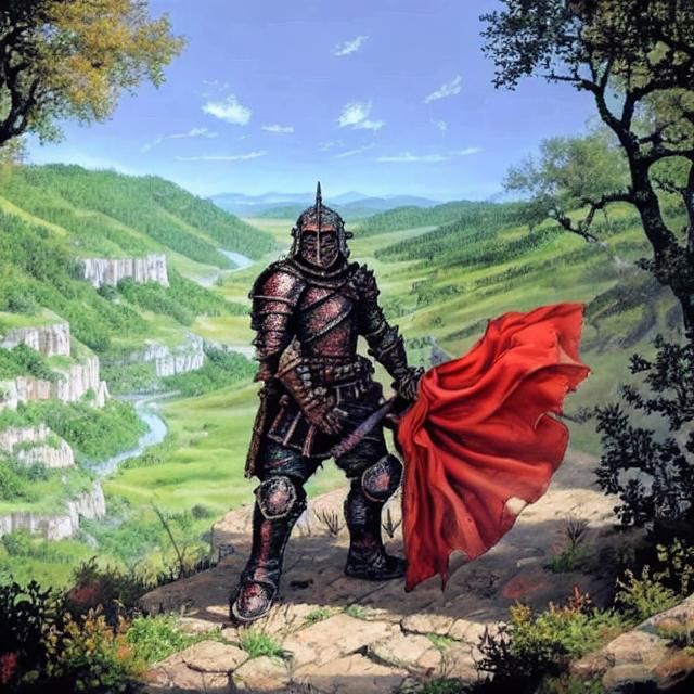 Knight Wandering Battlefield in Dark Fantasy Halftone