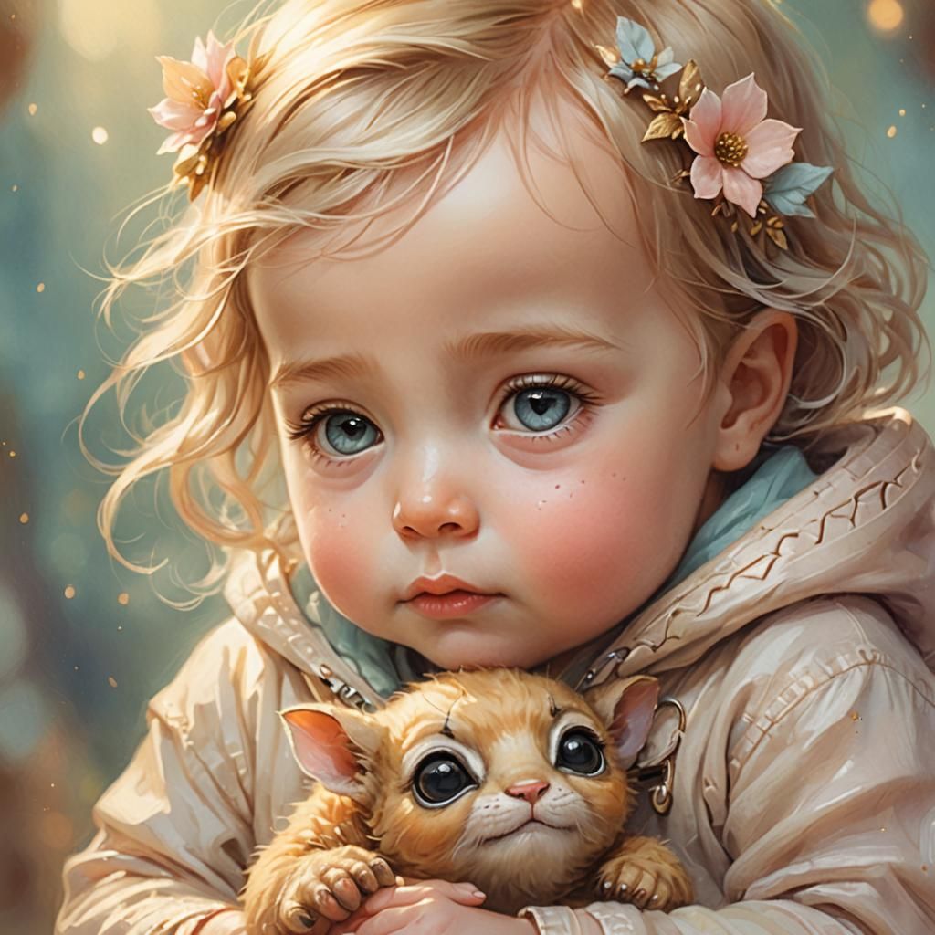 Heartwarming Fantasy: Baby and Creature's Innocent Gaze