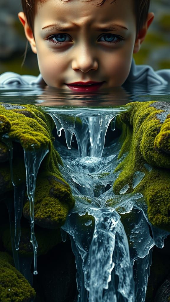 Emotional Waterfall of Tears: Inspiring Child Portrait