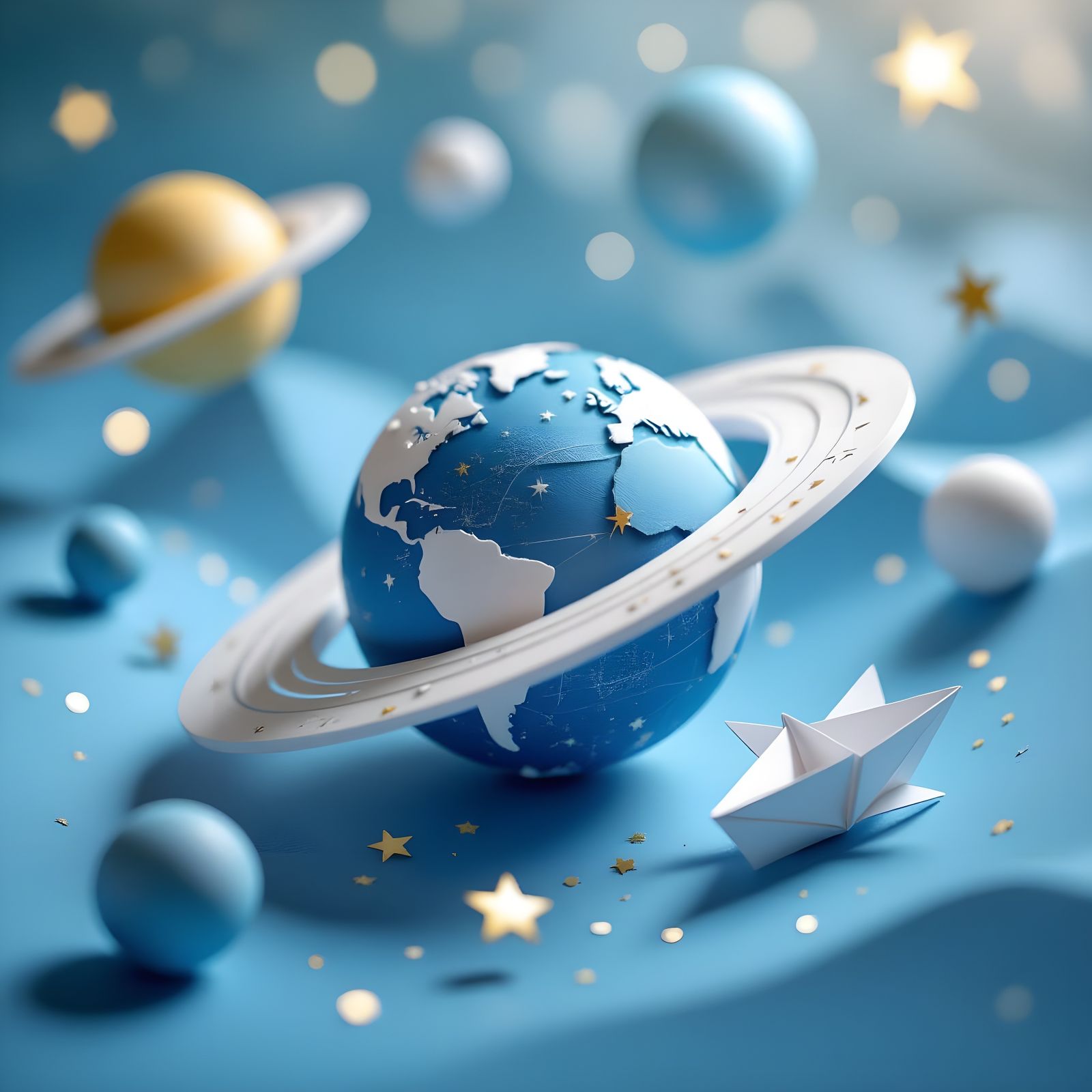 2D Paper Universe with Planets and Spaceships