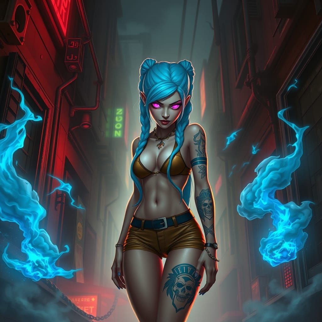 Gothic Cyberpunk Zaun Alley Summoning