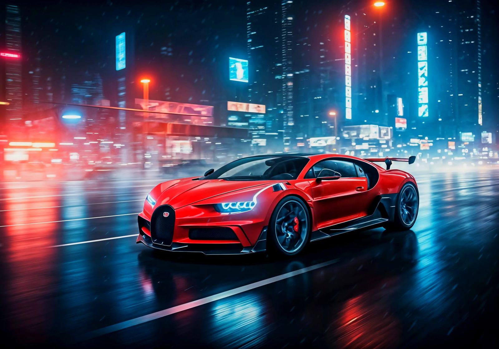 Bugatti Bolide High-Speed Police Chase in Neon City