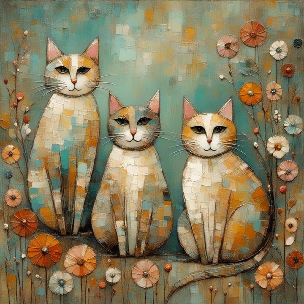 Whimsical Cats in a Playful Scene