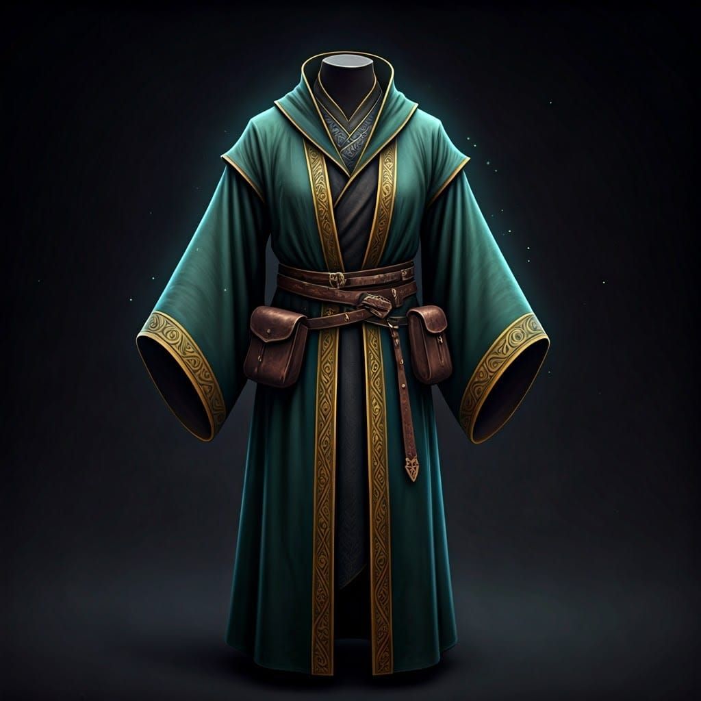 Elegant Scholar's Robe in Dark Green with Gold Trim