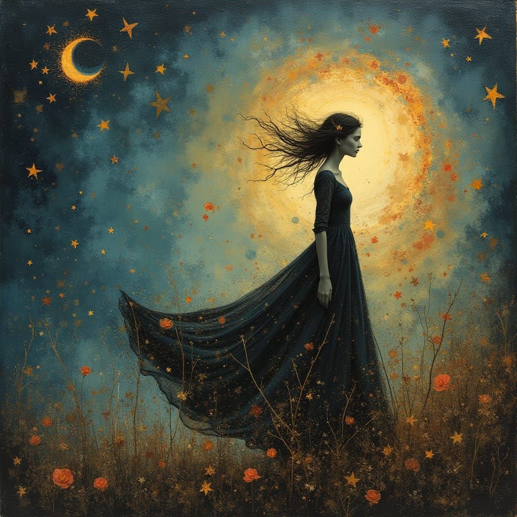 Surreal Woman in Starscape with Alcohol Ink