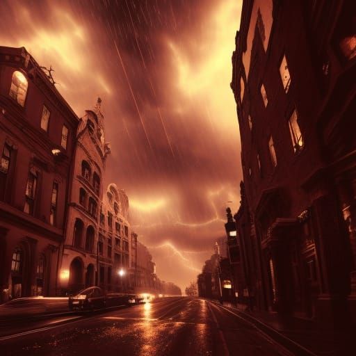 Gothic Colonial Street Under Alien Starry Sky