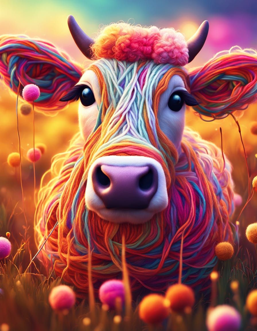 Yarn Cow Concept Art in Macro Photography