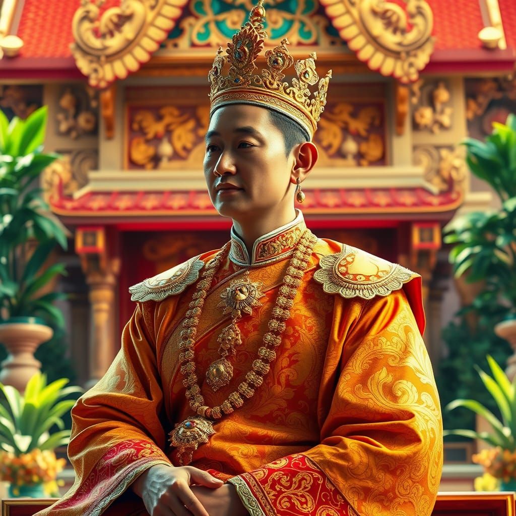The Regal Monarch in Golden Thai Attire