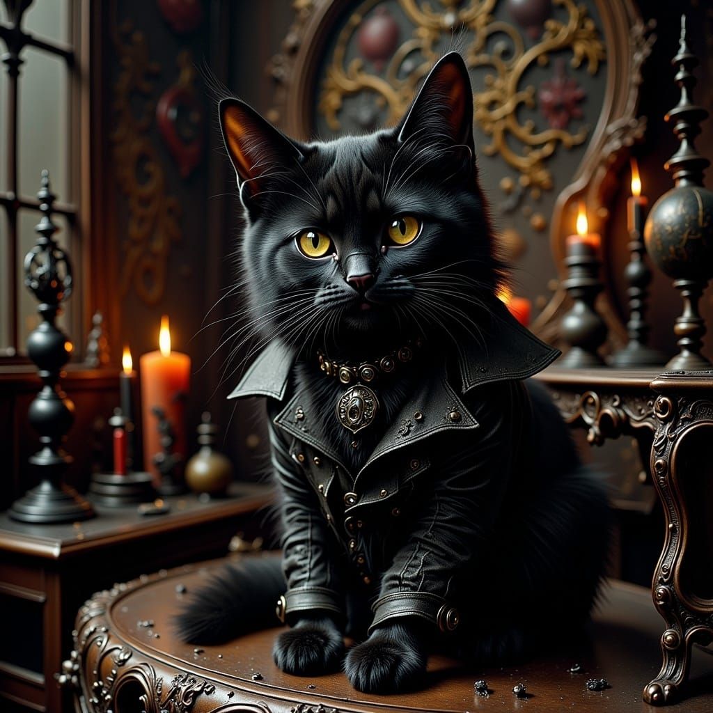 Goth Cat in a Mystical Setting
