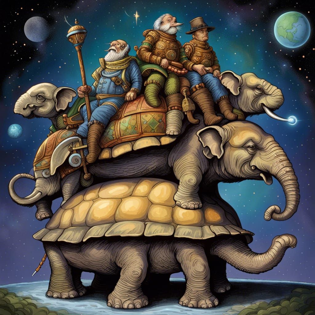 Discworld-inspired Turtle and Elephants in Space