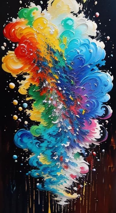 Abstract Prismatic Smoke Bubbles in Impasto Style