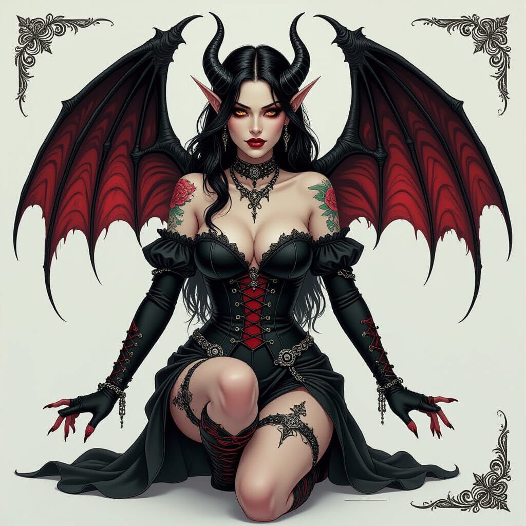 Gothic Vampire Mystic with Tattoos and Pretty Legs