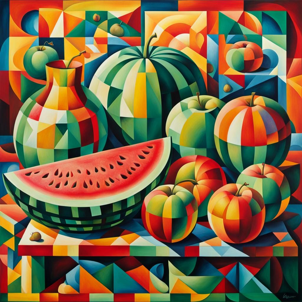 Cubist composition in the style of Pablo Picasso