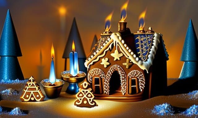 Chanukah- themed gingerbread house