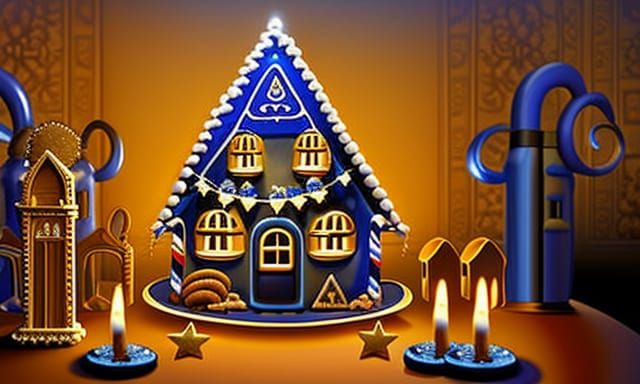 Chanukah- themed gingerbread house
